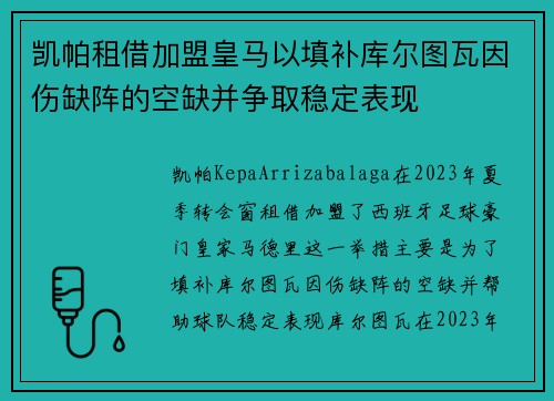 凯帕租借加盟皇马以填补库尔图瓦因伤缺阵的空缺并争取稳定表现